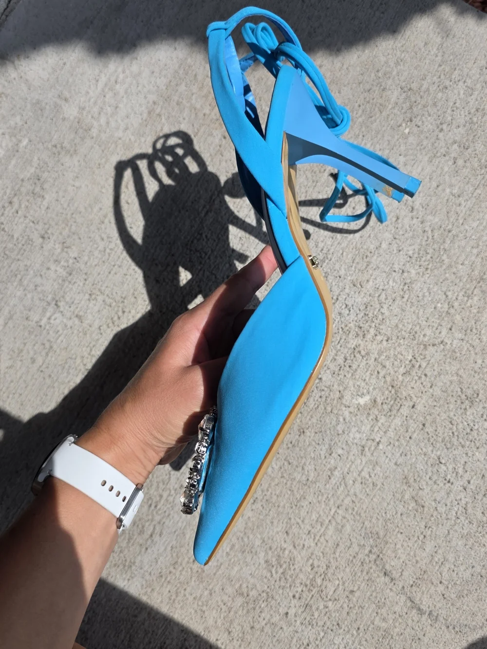Zara Bright Blue Crystal Embellished Pointed Toe Slingbacks